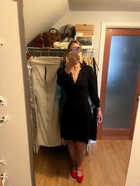 cameo Black Long-Sleeve Midi Shirt Dress with Waist Tie